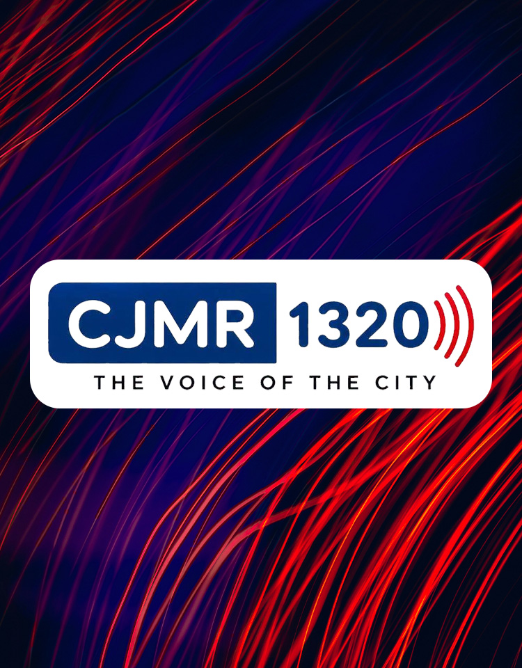 CJMR 1320 logo on blue and red background